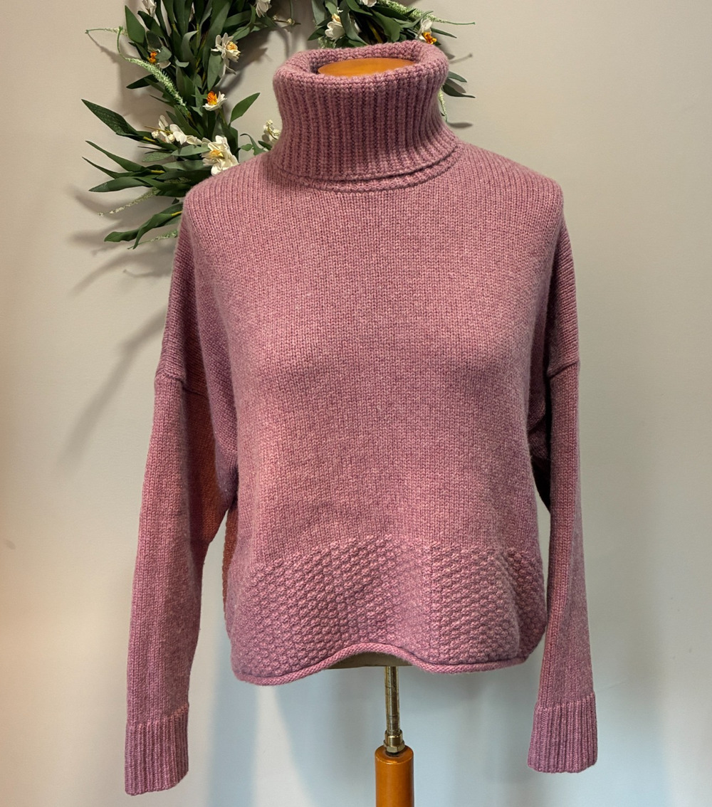 Madewell Sadler Turtleneck Sweater Heather Mauve Merino Wool Blend Crop, Size M